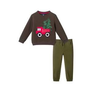 NEW ANDY & EVAN kids' appliqué crewneck sweatshirt & joggers set in green